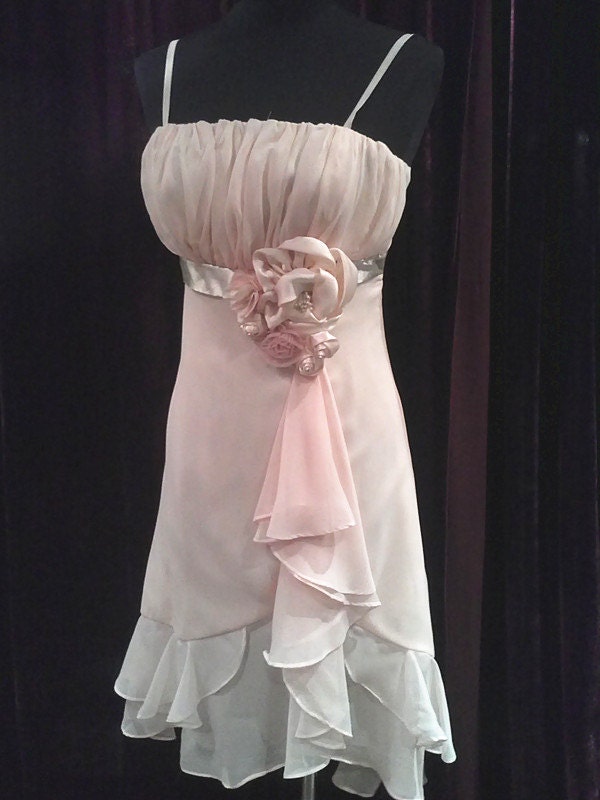 Custom made peach chiffon short evening dress/ bridesmaid short dress (Customized many colour)