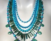 SALE 20% OFF - Turquoise Beaded Necklace, Handmade Necklace, Handmade Jewelry, Swarovski Crystals, Hand Crafted