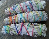 Set of 3 California White Sage Bundles Hand Tied Smudge Sticks 3"-4"