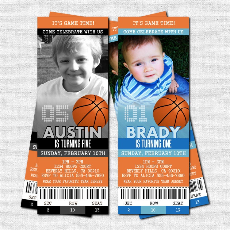 BASKETBALL TICKET INVITATIONS Birthday Party - Modern Design - (print your own) Personalized Printable
