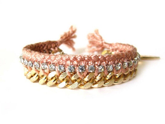 Rhinestone Friendship Bracelet-gold chain-Mahogany
