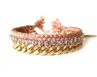 Rhinestone Friendship Bracelet-gold chain-Mahogany