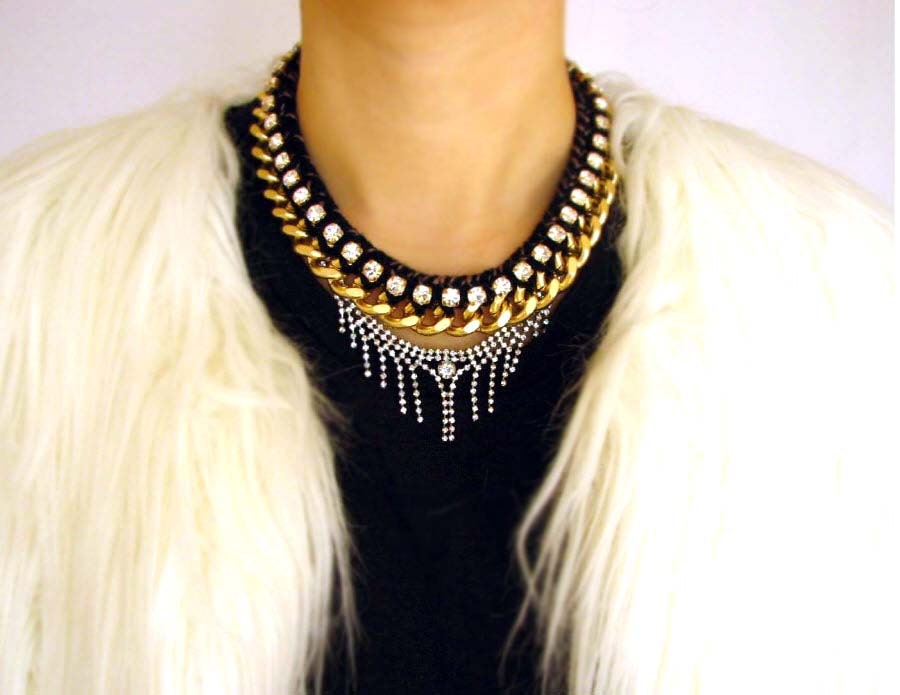 Modern Statement Necklace -Black, Grey-Shipping with tracking