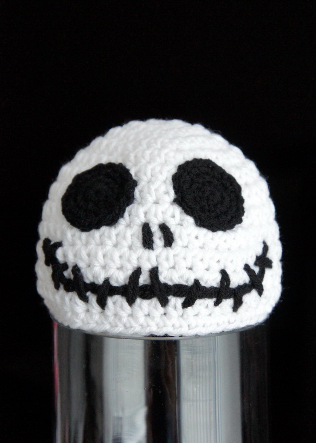 Halloween Skull Hat, Skeleton Head Hat, Crochet Baby Hat, Baby Hat, Black, White, photo prop, inspired by Jack Skellington