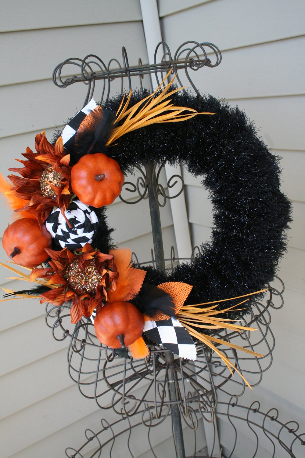 Fall Yarn Wreath/Halloween/Thanksgiving/Fabric Flowers/Pumpkins/Feathers/Sunflowers