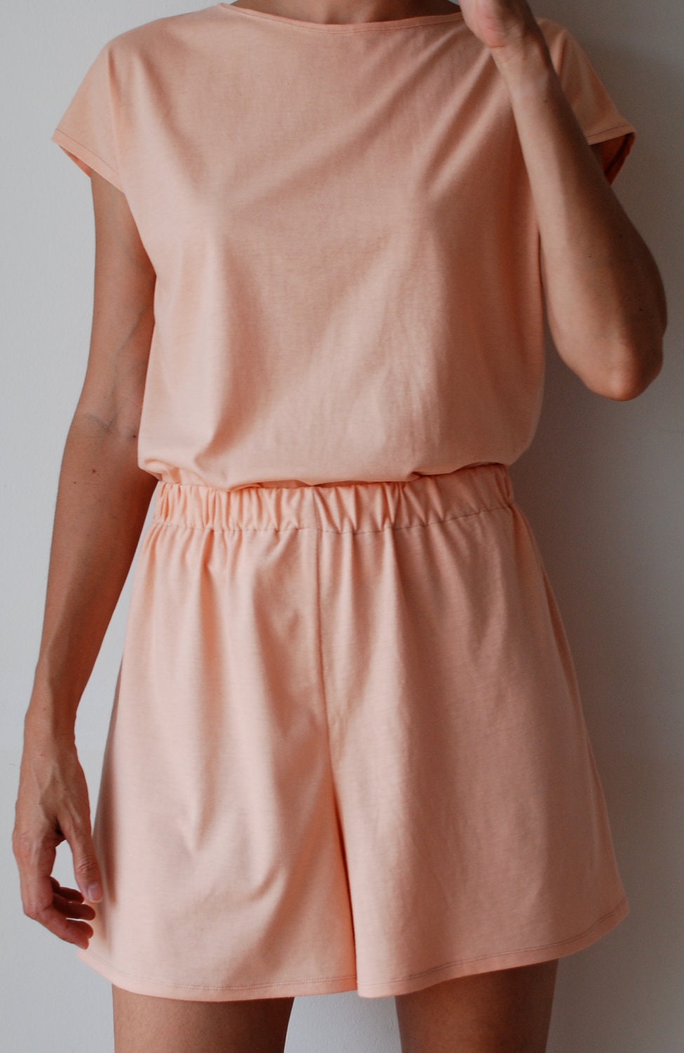 Sample SALE  - 50 % OFF Peach cotton jersey two-piece ensemble. Size M (Orig. price 75 USD)