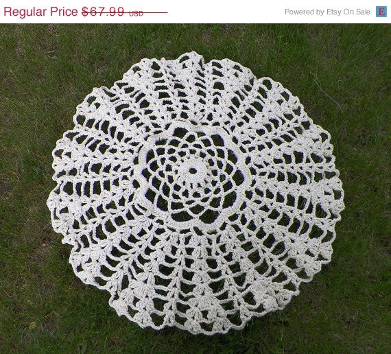 ON SALE Oval Crochet Lacy Cotton Doily Cream Rug Large Round Bed Bath Home Decor