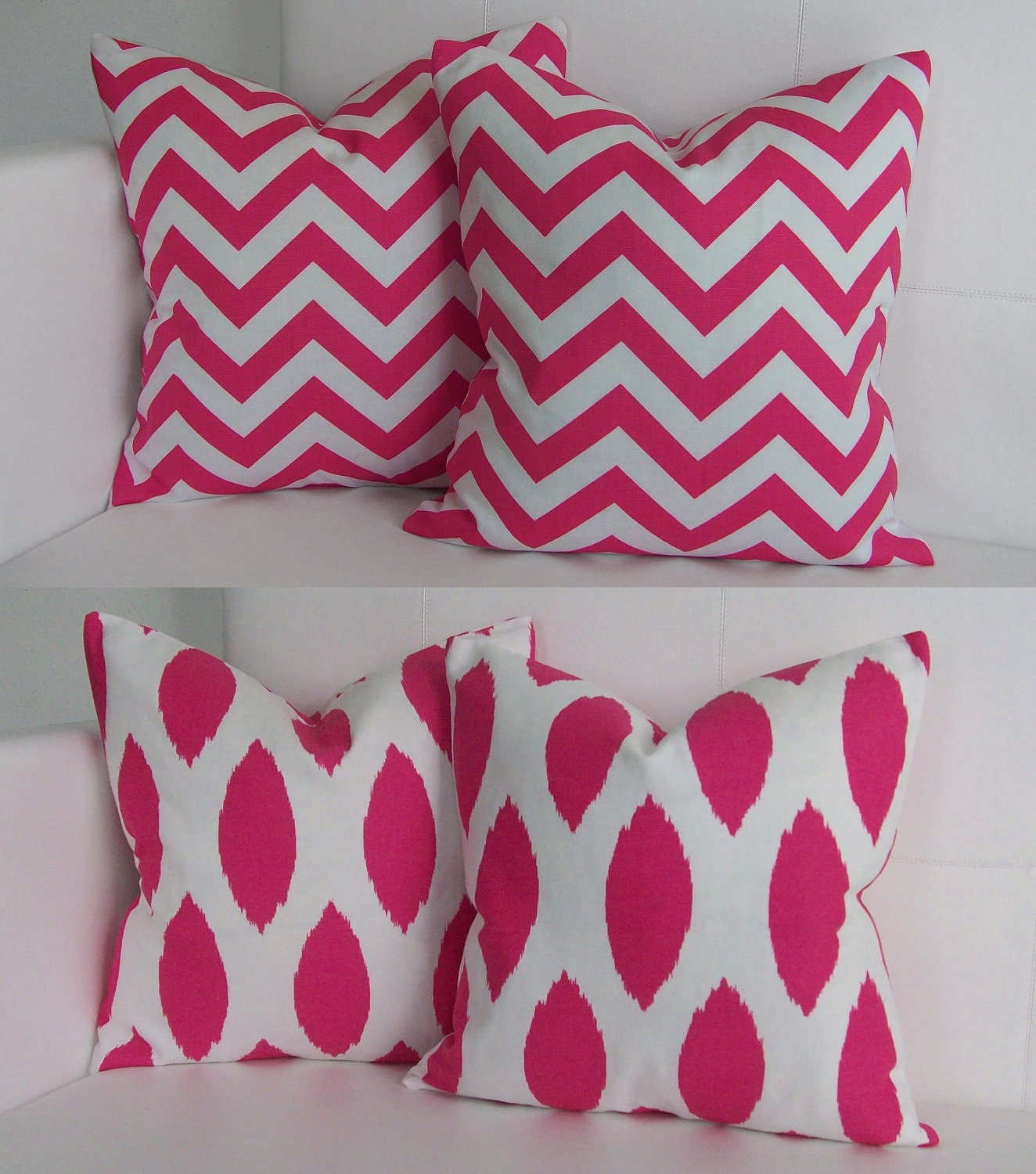 Ikat Pillows - Four - Candy Pink Ikat Chevron Pillow Covers - Pink Pillows Covers 16x16
