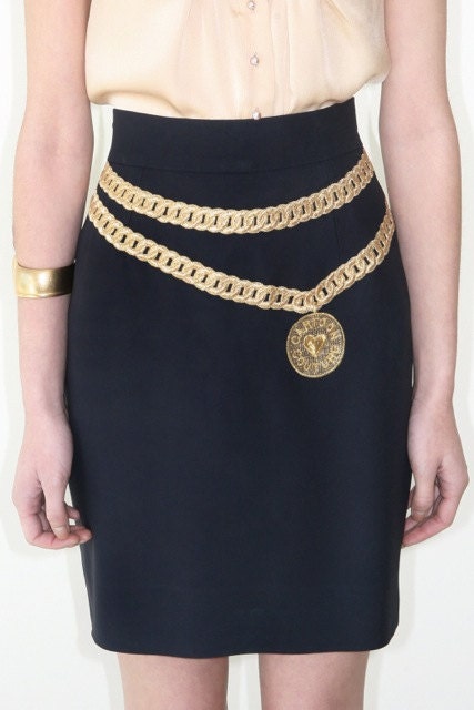 was 260 now 195 adorable vintage 1980's MOSCHINO COUTURE cartoon couture gold chain skirt