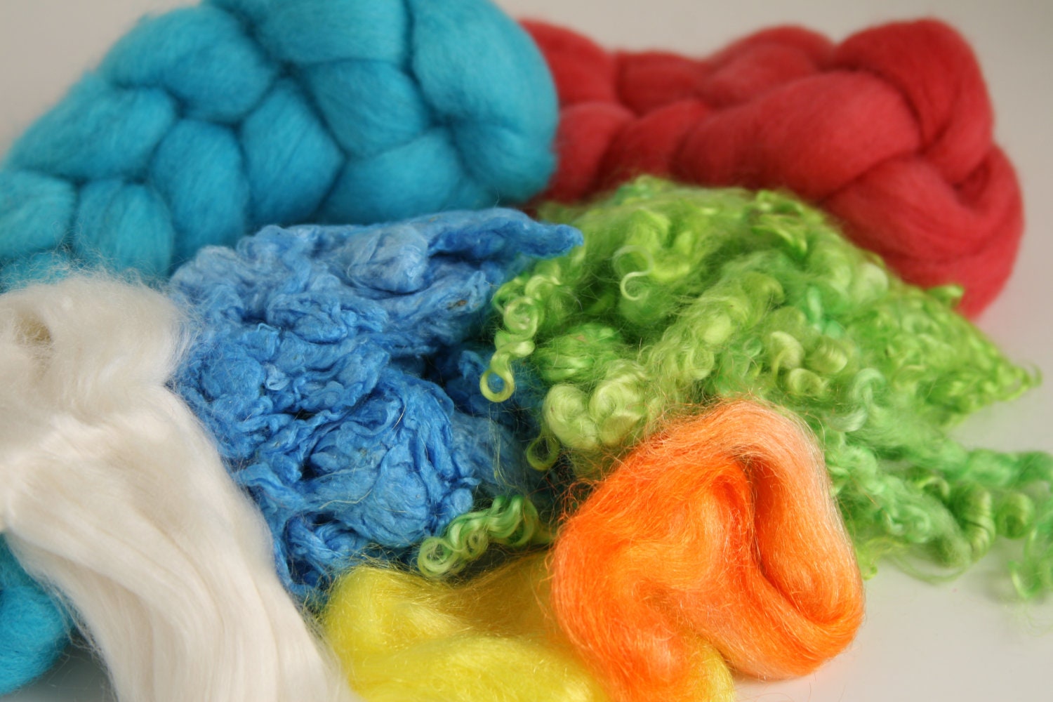 Yearling Mohair Locks Corriedale BFL Silk Noil Bamboo Firestar -- 4 ounces Fiber Kit