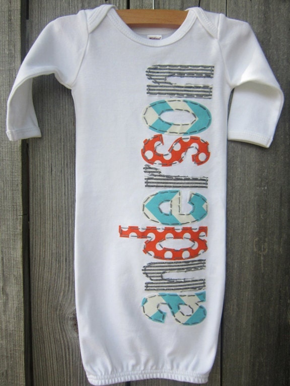 Hand Appliqued Personalized Infant Baby Boy Gown