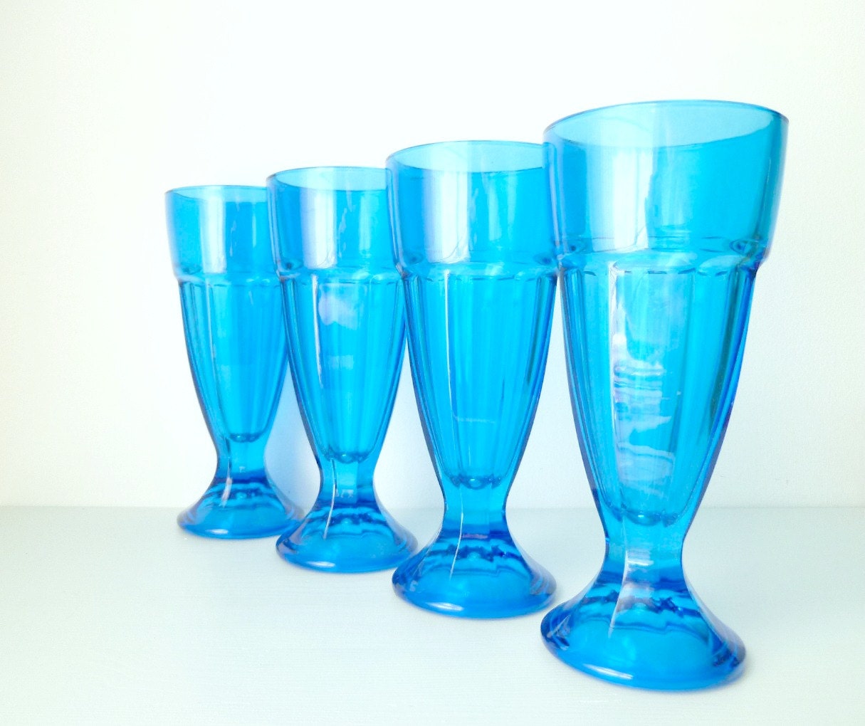 Mid Century Modern Sundae Glasses x 2 - Cobalt Blue Glass - Mad Men, 1950s style home decor, Vintage Kitchen, Summer, Eames Panton era