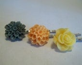 Flower Cabochon Bobby Pins / Hair Pins - Set of 3 Yellow, Green, Orange Sorbet