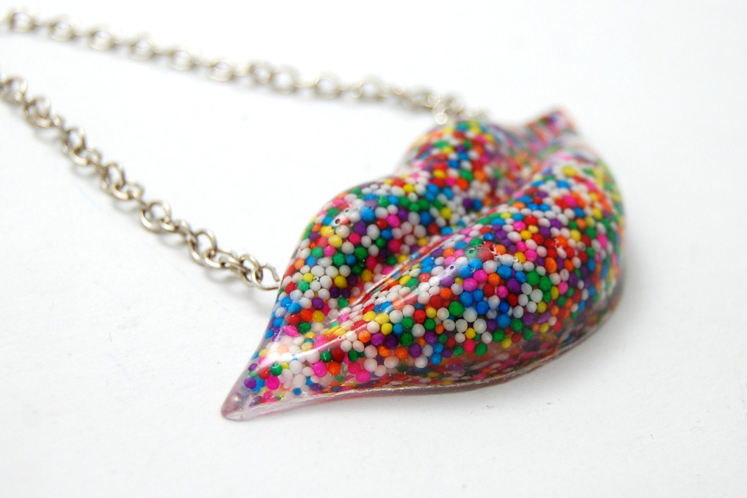 Rainbow Sprinkles Lips Necklace - Extra Long Chain