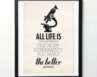 Life Quote wall decor - Life is an Experiment - Retro-style quote art print A3