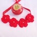Red crochet  flowered  Bracelet with satin ribbon and bead  ,wriststrap,headband,collar,christmas