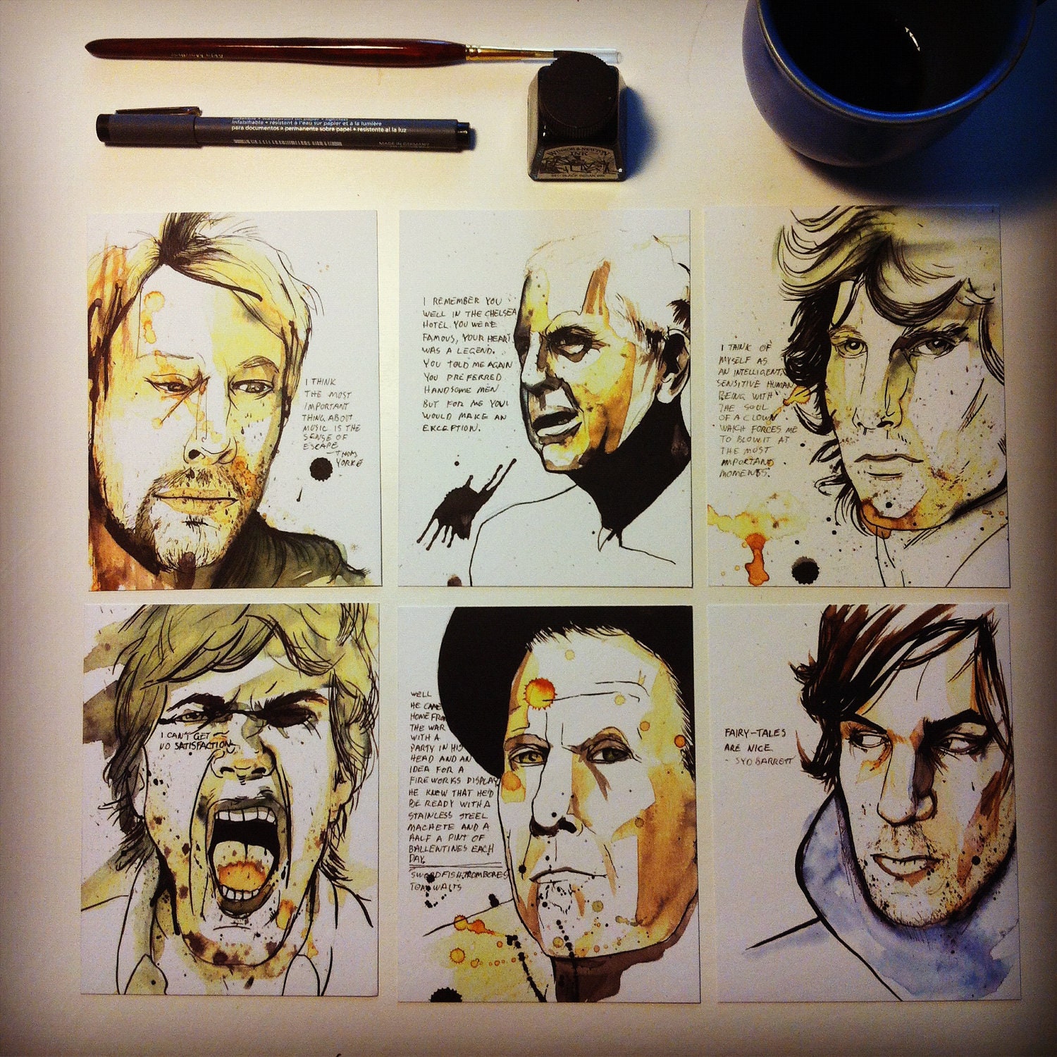 6 Postcards of Original Art Portraits with Quotes - Set 2