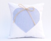BEACH Ring Bearer Pillow / NAUTICAL / Resort / VALENTINES Day / Heart / Modern / Linen / Stripes / White / Navy Blue / Custom