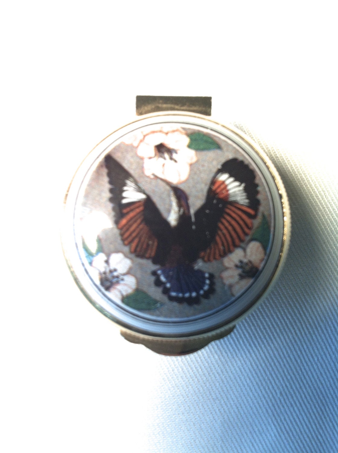 Vintage English Alastor Enamel Pill Box - Hummingbird Alastor Enamel