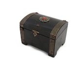 PIRATE treasure CHEST, vintage wooden unique box, brass ornaments, metal hinges, Nautical rustic wood jewelry case, Pirate home decor