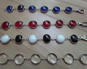 Ski Blue Glass Bead Bracelet, Royal Blue, Ruby Red, Blank and White, Clear glass bead, Treasury Item