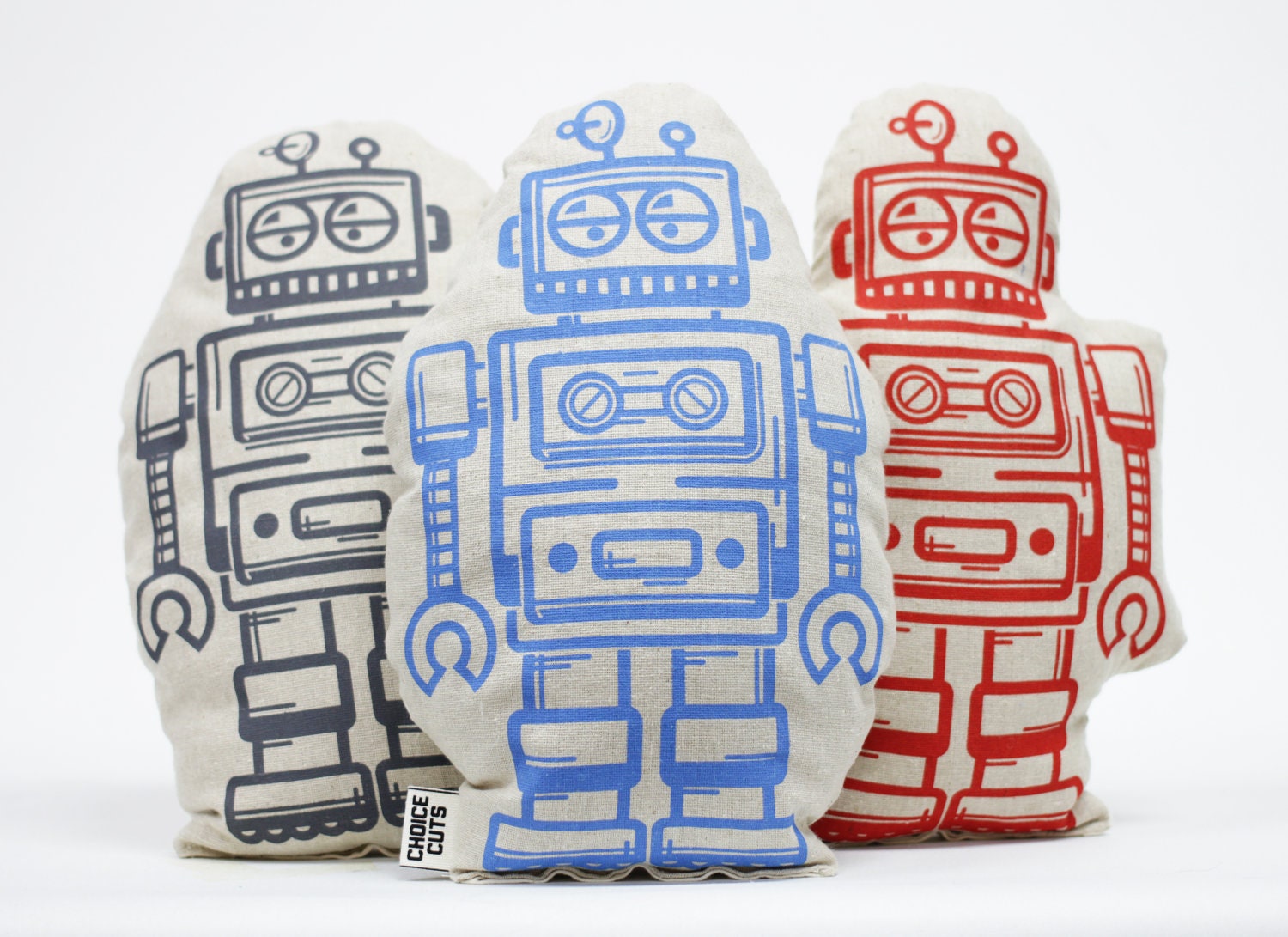 Plush Robot Pillow Screen Print Red Stuffed