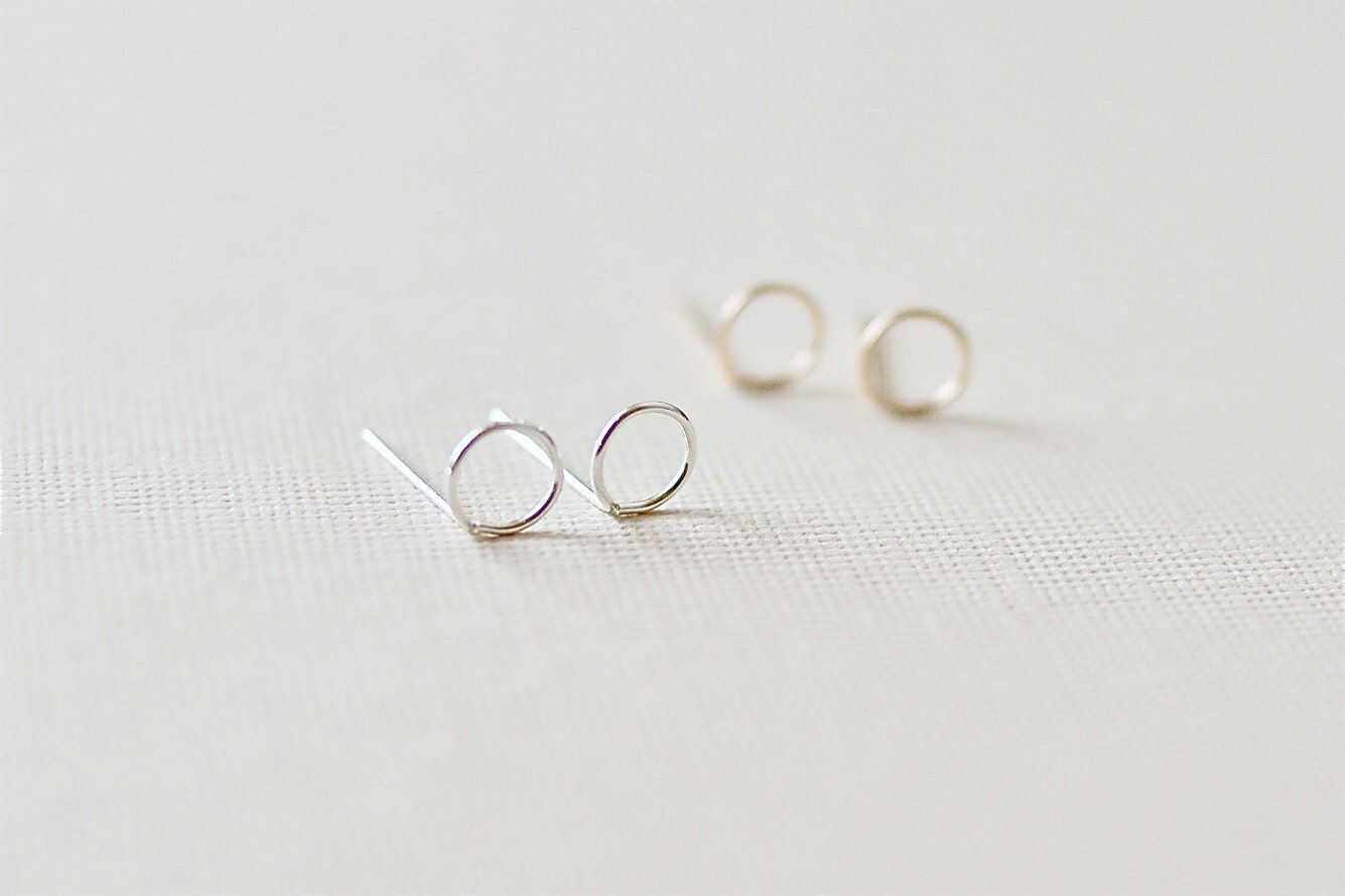 little circle stud earrings - gold or silver - simple delicate handmade jewelry by fancy lemon