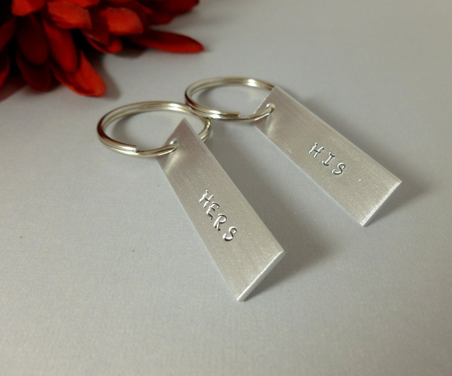Hand Stamped- His and Hers- keychains-Personalized-customized