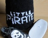 Baby Pirate hand knitted beanie hat and leather booties set - 0-6 months - Ready to ship