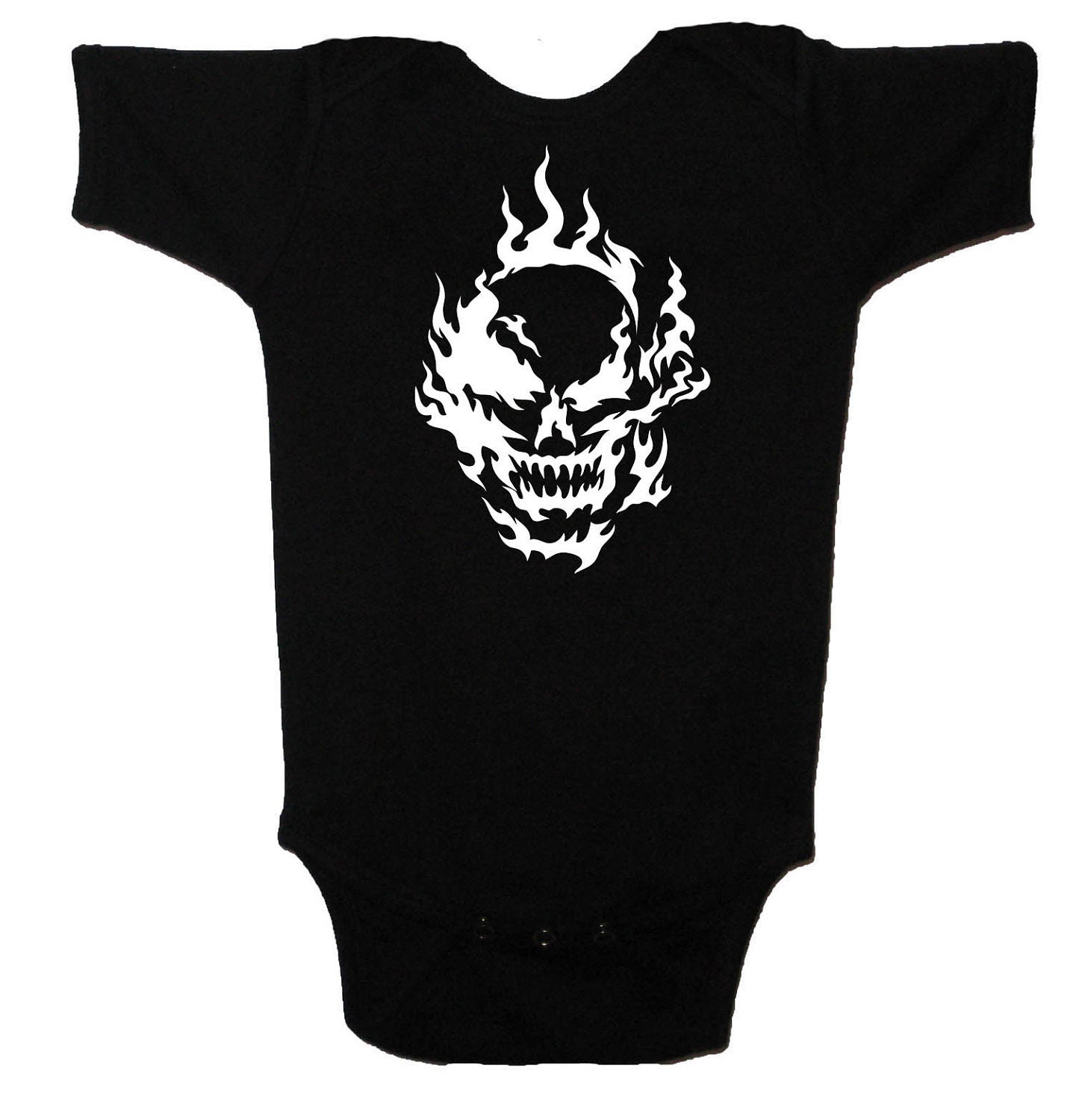 Halloween Skeleton Skull with Flames , Child's Infant or Toddler One-Piece Lap Tee or T-Shirt 6mos, 12mos, 18mos, 24mos, 2T, 3T, 4T