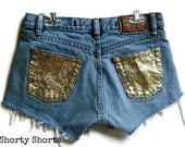 Glitter Pocket Shorts High Waisted Custom Made Denim Jean Shorts Tumblr Hipster