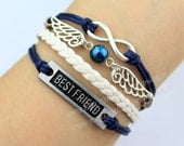 antique silvery bracelet wings bracelet best friend bracelet infinity karma bracelet navy blue rope bracelet friendgift-N1624