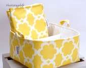 Changing Pad and LG 10"x10"x6" Diaper Caddy - Storage Bin Basket Container Organizer - Tarika Yellow Fabric