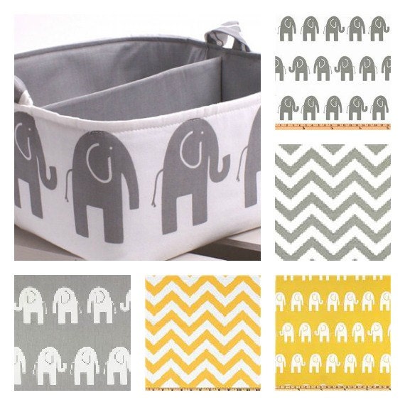 LG 10"x10"x6" Diaper Caddy - Storage Bin Basket Container Organizer - Ele Grey Storm and White Fabric