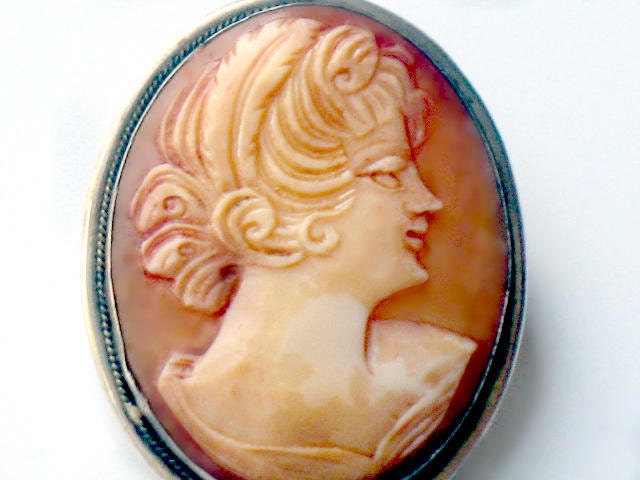 Cameo Brooch ITALIAN 800 SILVER Antique Shell Vintage High Fashion Collectable Jewelry Pin