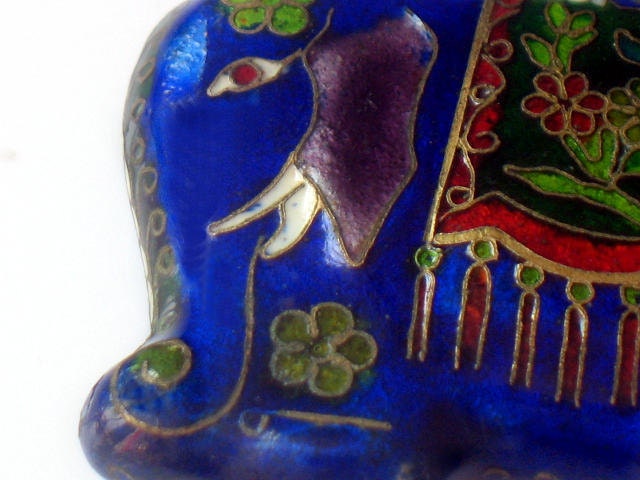 Vintage Enamel Elephant Necklace Cloisonne Pendant Asian East Indian Style Blue 1970s Jewelry