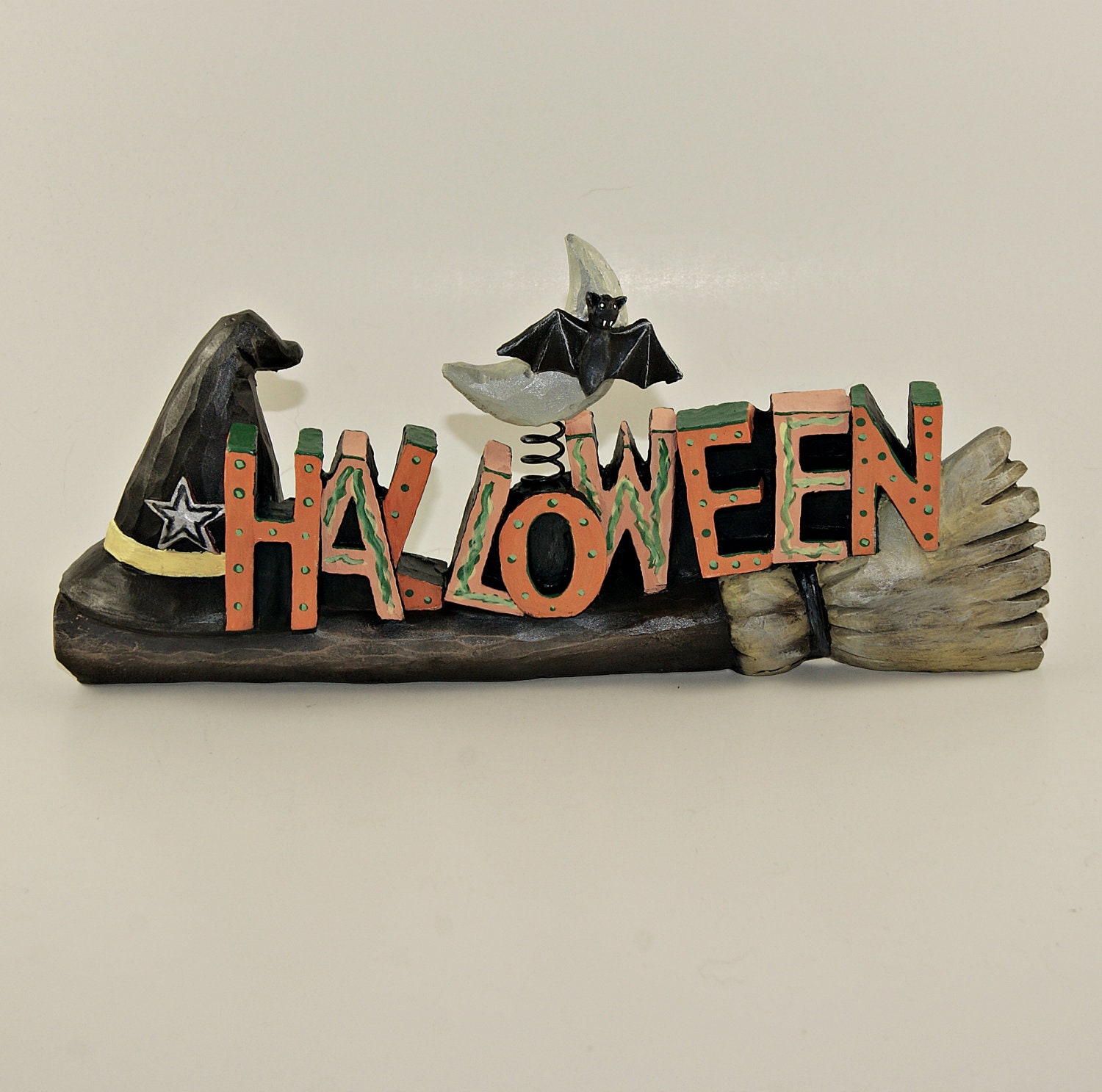 Halloween Decor Witches Broom, Black Hat & Vampire Bat- Animal Charity