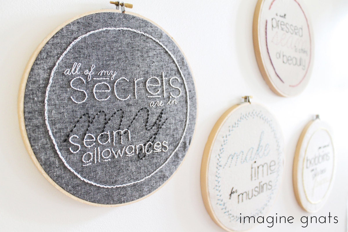 sewing sayings embroidery pattern and printables by Imagine Gnats