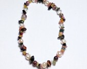Multicolor Tourmaline and Freshwater Pearl Beadwork Stretch Bracelet
