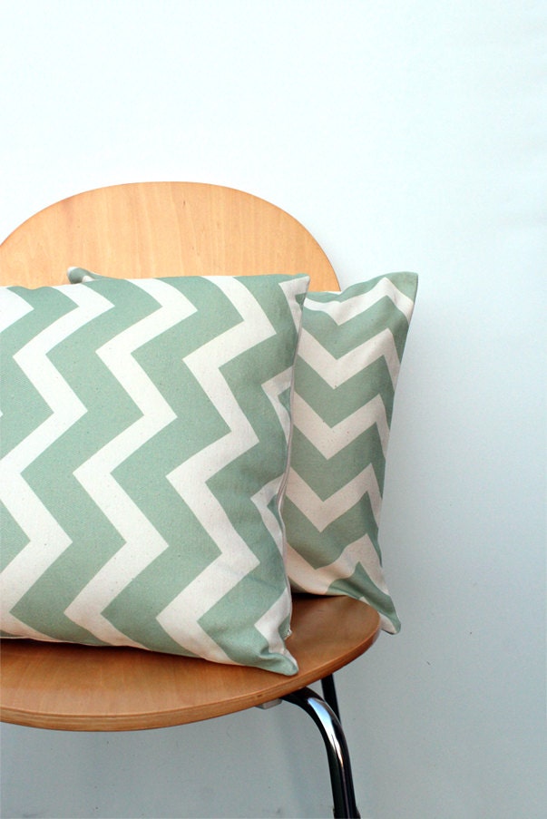 Mint Chevron Pattern 16x16 inch Pillow Cover, Throw Cushion Bull Denim, Urban, Modern, Retro