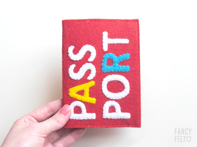 Funny red felt passport case with inscription