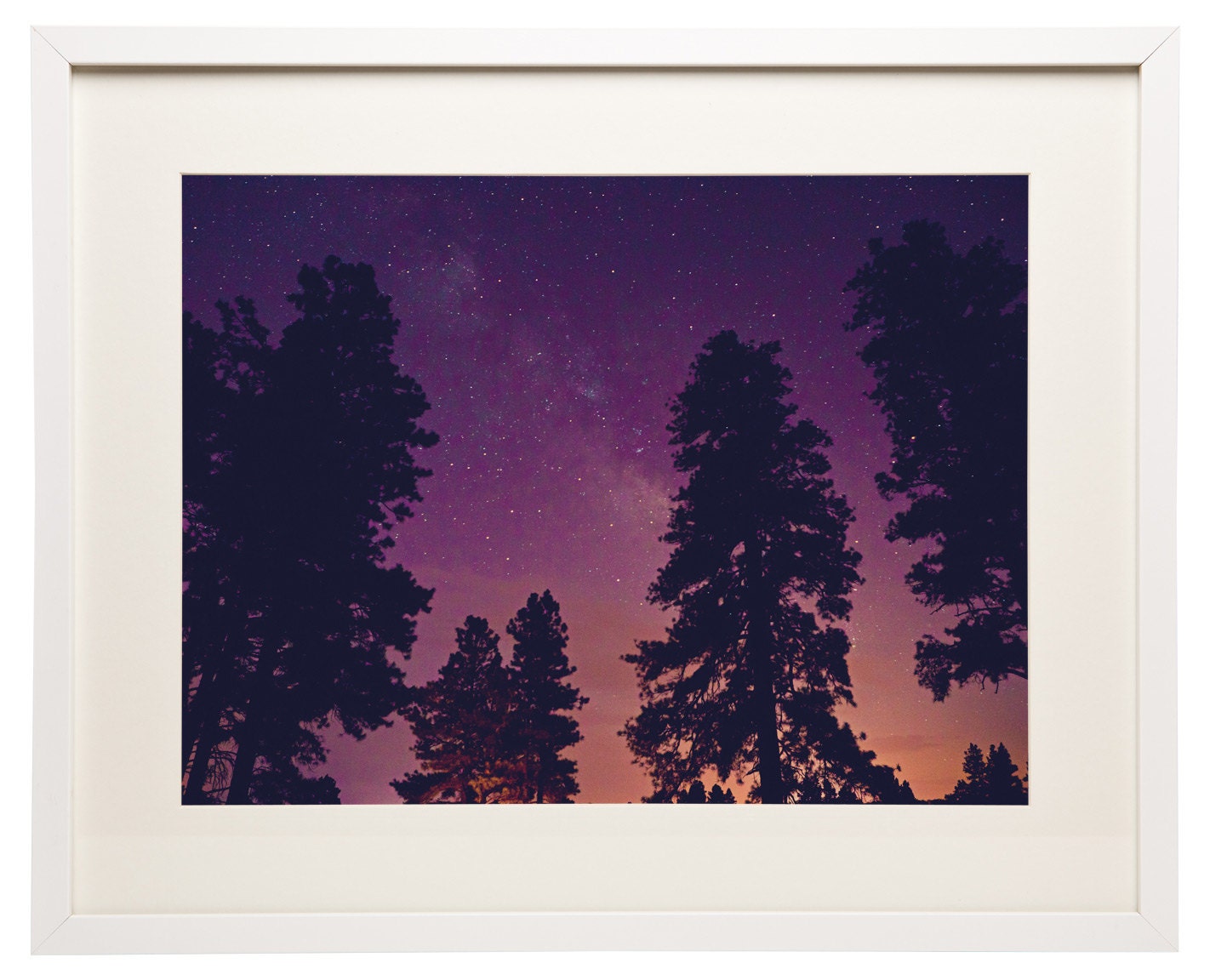 White Framed and Matted Flagstaff, AZ Color Landscape Night Time Stars Photography - f7studios