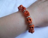 Orange Skull Bracelet Dyed Howlite Turquoise Beads With Crystal Spacers Elegant  Jewelry