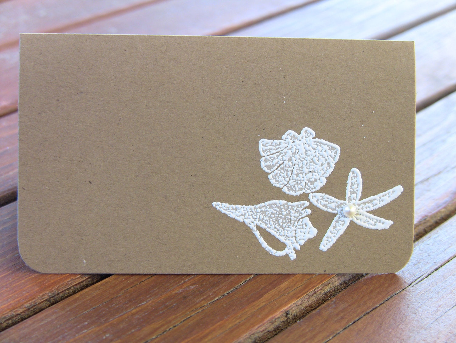 10 Beach Wedding Place Cards / Escort Cards, Embossed, with Pearl, Bridal Showers,  CUSTOMIZE ANY COLOR, Name Printing Upgrade Possible