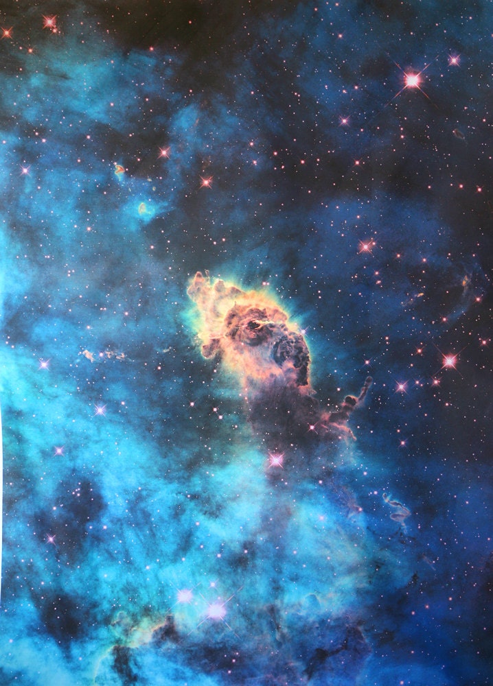 One Yard Cotton Sateen Jet in Carina Nebula Hubble Photograph Astronomy Fabric