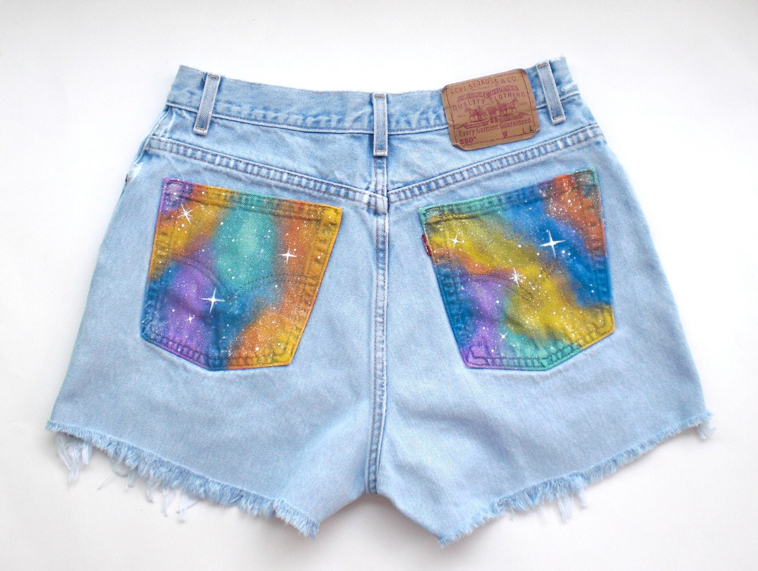 Colorful Galaxy Distressed Levi Shorts