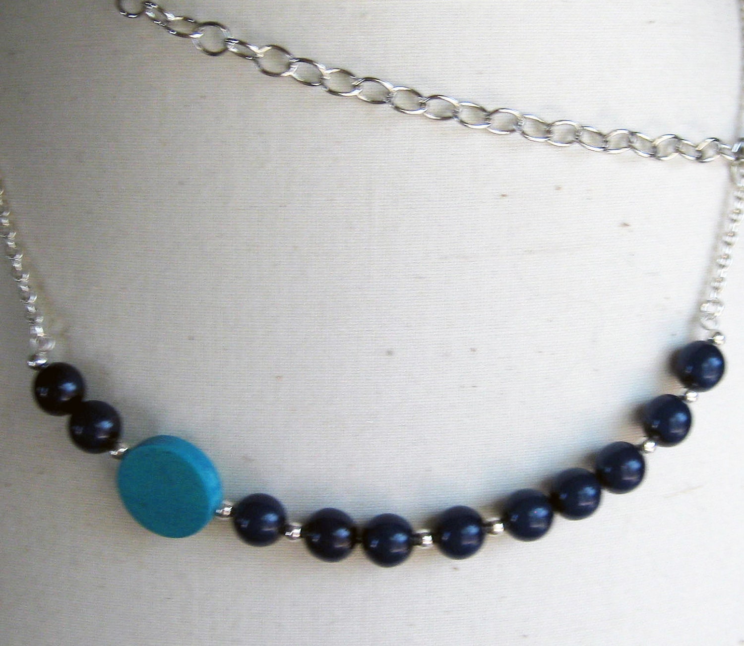 Vintage Blue Czech Glass Bead Necklace