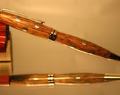 Wood Pen: white oak wood pen with aluminum polka dots in gold setting
