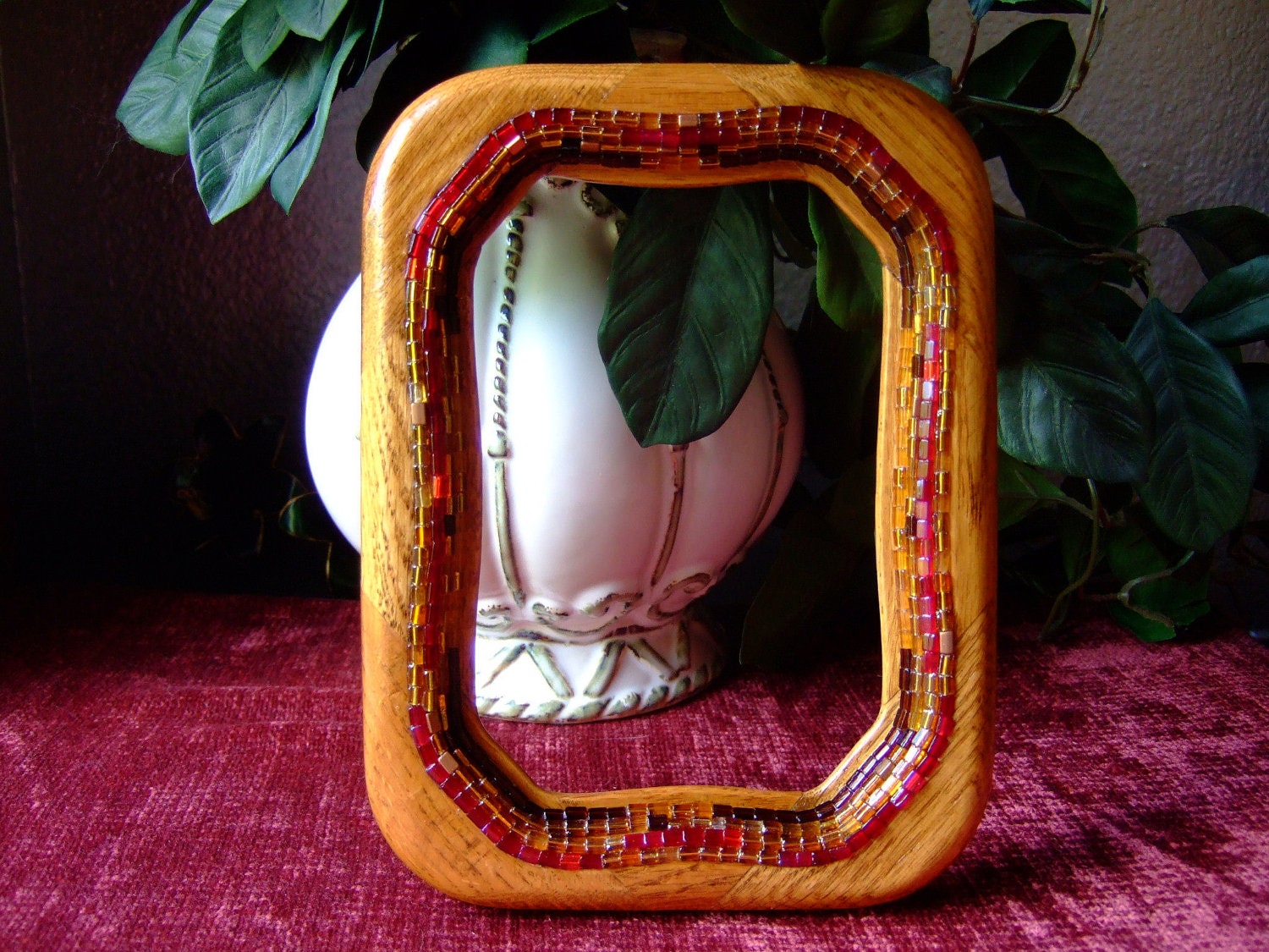Wood Picture Frame Embellished with Beads, 5 x 7 Frame, Southwestern Home Decor