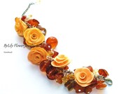 SALE NOW 130 WAS 170 Summer Beaded Polymer Clay Bracelet "Amber" with natural amber